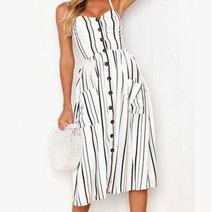 Spaghetti Strap Button Down Swing Midi Dress Size S